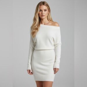 Petal & Pup romantic asymmetric neckline Sweater DRESS WHITE Off the Shoulder 4